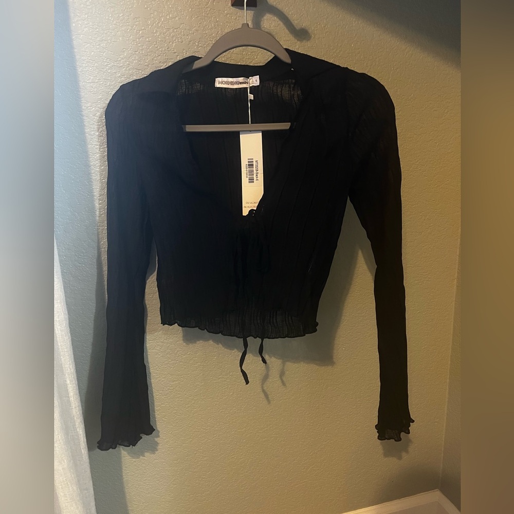 Women’s Black Sheet Front Tie Blouse